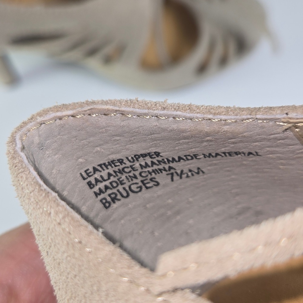 Crown Vintage Bruges leather Cutout Lace Up Heels Beige Women's Size 7.5M - Picture 8 of 11